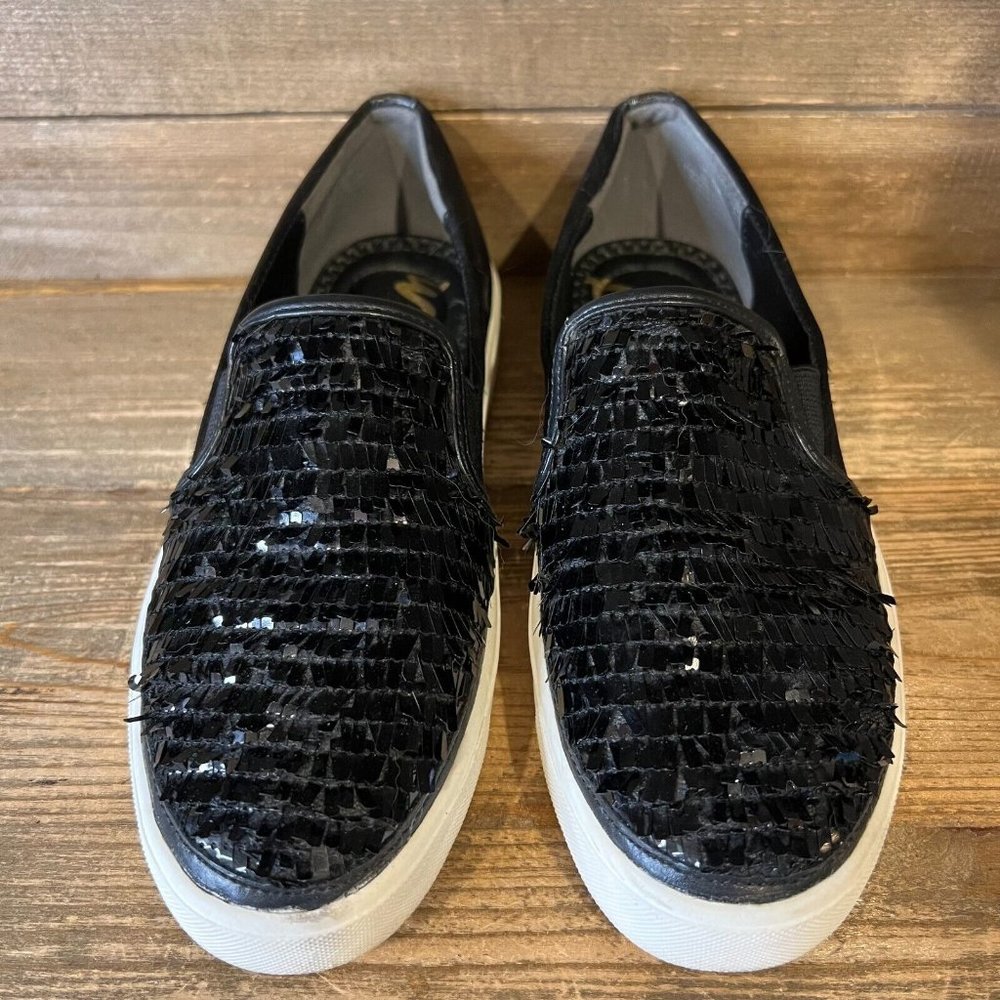 Womens Sam Edelman Elton Black Sequin Slip On Casual Shoes Sneaker Size 6 M GUC - Picture 3 of 7